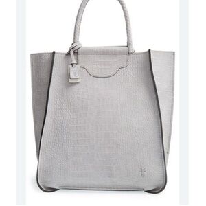 Frye Bianca Crocodile Embossed Grey Suede Large Tote Bag